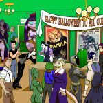 The Halloween Party. A 10th anniversary tribute to Midnight Menagerie featuring just a few of my fellow comics friends. Characters and series listed in the description